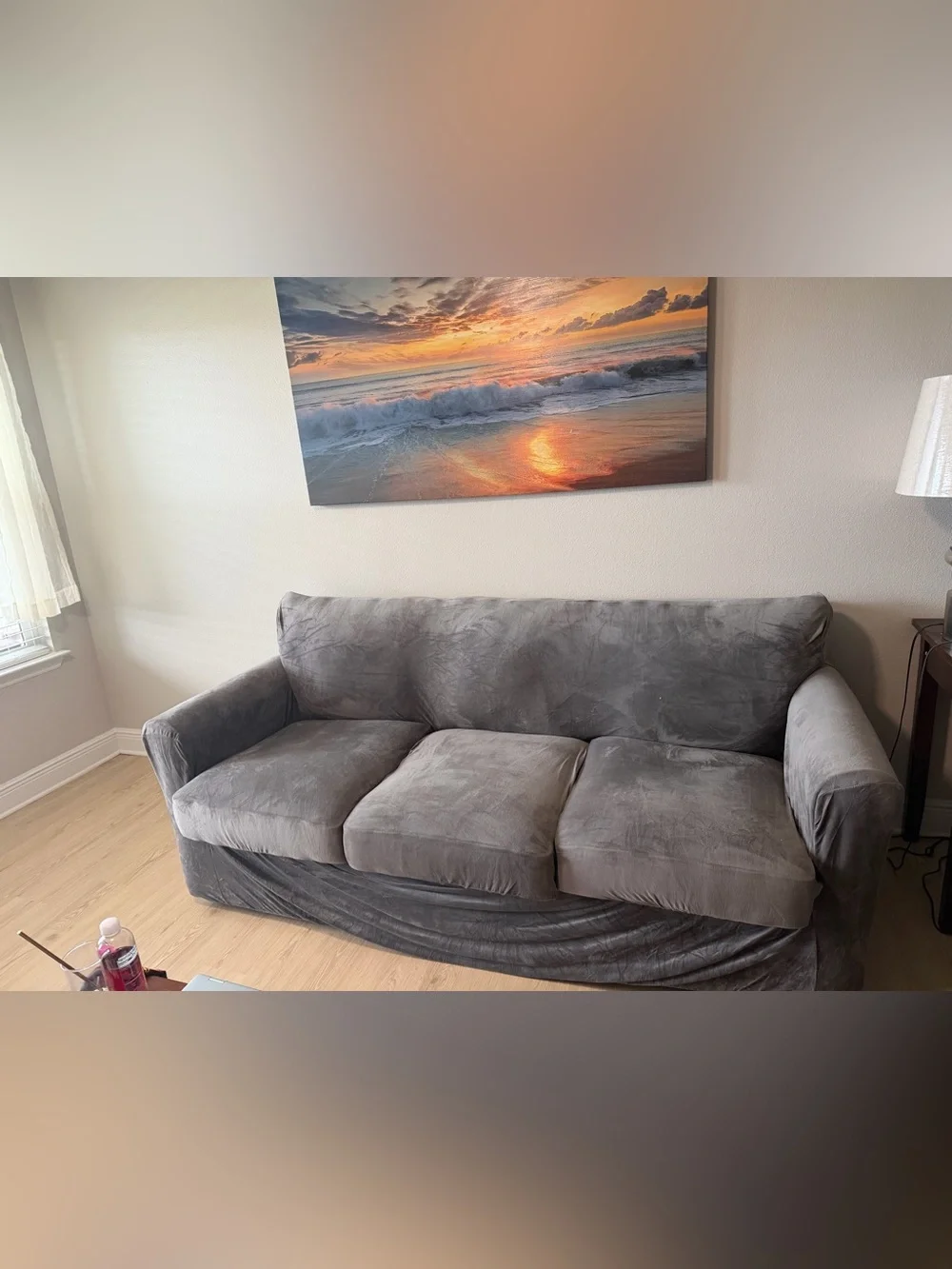 Plush Gray Microfiber Sofa Cover - Soft Stretch Protection